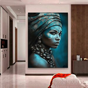 Modern Afrikalı Kadın Kanvas Tablosu; Oturma Odası Dekoru; Etnik Kadın Sanatı 100x150 cm