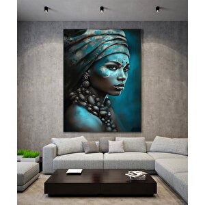 Modern Afrikalı Kadın Kanvas Tablosu; Oturma Odası Dekoru; Etnik Kadın Sanatı 100x150 cm