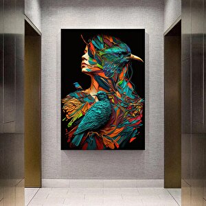 Kuş Ve Kadın Kanvası, Duvar Sanatı Kanvas Tasarımı, Kadın Ve Papağan Kanvas Tablosu