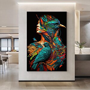 Kuş Ve Kadın Kanvası, Duvar Sanatı Kanvas Tasarımı, Kadın Ve Papağan Kanvas Tablosu