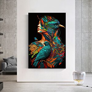 Kuş Ve Kadın Kanvası, Duvar Sanatı Kanvas Tasarımı, Kadın Ve Papağan Kanvas Tablosu