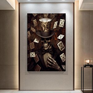 Şapkalı Kafatası Kanvas Duvar Sanatı – İskelet Kanvas Boyama; Sürreal Tuval; Modern Ev Dekoru; Asmay