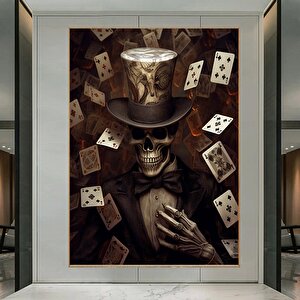 Şapkalı Kafatası Kanvas Duvar Sanatı – İskelet Kanvas Boyama; Sürreal Tuval; Modern Ev Dekoru; Asmay