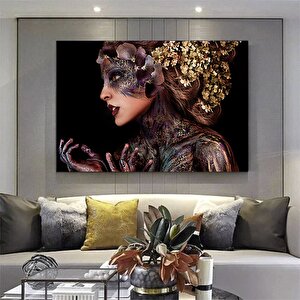 Siyah Kanvas Üzerinde Afrika Kadın; Etnik Kadın Kanvas Resim; Altın Detaylı Kadın Baskı; Modern Ev D 60x90 cm
