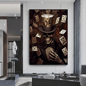 Şapkalı Kafatası Kanvas Duvar Sanatı – İskelet Kanvas Boyama; Sürreal Tuval; Modern Ev Dekoru; Asmay 50x70 cm