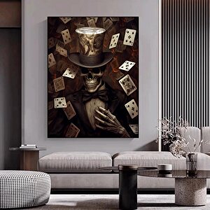 Şapkalı Kafatası Kanvas Duvar Sanatı – İskelet Kanvas Boyama; Sürreal Tuval; Modern Ev Dekoru; Asmay 50x70 cm