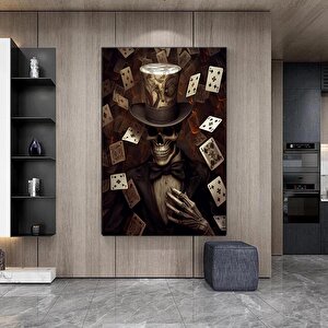 Şapkalı Kafatası Kanvas Duvar Sanatı – İskelet Kanvas Boyama; Sürreal Tuval; Modern Ev Dekoru; Asmay 50x70 cm