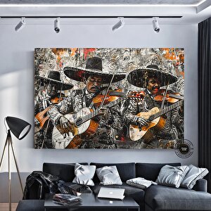 Meksika Kültürü Geleneksel Müzik Kanvas Tablosu, Mariachi Müzik Tutkusu Ve Geleneği 90x180 cm