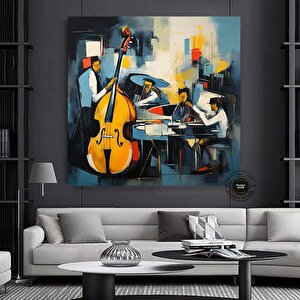 Caz Duvar Dekoru, Caz Orkestra Sanatı, Müzik Duvar Sanatı, Caz Duvar Sanatı, Oturma Odası Dekoru 80x80 cm