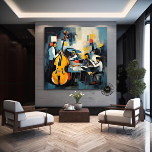 Caz Duvar Dekoru, Caz Orkestra Sanatı, Müzik Duvar Sanatı, Caz Duvar Sanatı, Oturma Odası Dekoru 50x50 cm