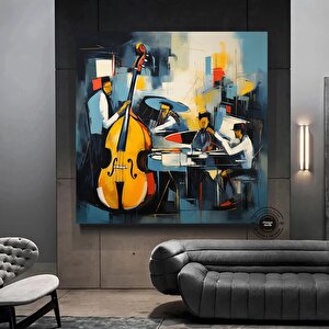 Caz Duvar Dekoru, Caz Orkestra Sanatı, Müzik Duvar Sanatı, Caz Duvar Sanatı, Oturma Odası Dekoru 50x50 cm