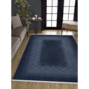 Yıkanabilir Salon Halısı – Lacivert – Geometric Desen, Makinede Yıkanabilir, Kolay Temizlenebilir, Toz Ve Tüy Tutmaz, Kaymaz, Evcil Hayvan Dostu
