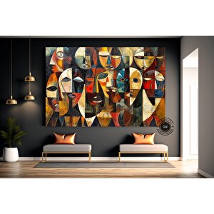 Soyut Yüzler Kübist Kanvas Baskı, Picasso Tarzı Afrikalı Yüz Poster, Etnik Duvar Dekoru 120x180 cm