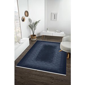 Yıkanabilir Salon Halısı – Lacivert – Geometric Desen, Makinede Yıkanabilir, Kolay Temizlenebilir, Toz Ve Tüy Tutmaz, Kaymaz, Evcil Hayvan Dostu 100x100 cm