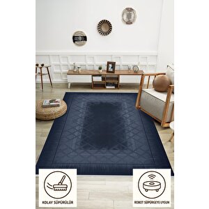 Yıkanabilir Salon Halısı – Lacivert – Geometric Desen, Makinede Yıkanabilir, Kolay Temizlenebilir, Toz Ve Tüy Tutmaz, Kaymaz, Evcil Hayvan Dostu