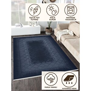 Yıkanabilir Salon Halısı – Lacivert – Geometric Desen, Makinede Yıkanabilir, Kolay Temizlenebilir, Toz Ve Tüy Tutmaz, Kaymaz, Evcil Hayvan Dostu