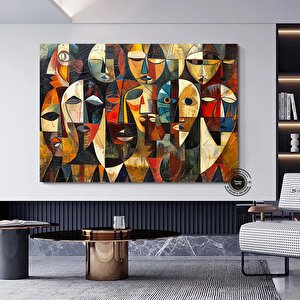 Soyut Yüzler Kübist Kanvas Baskı, Picasso Tarzı Afrikalı Yüz Poster, Etnik Duvar Dekoru 50x70 cm