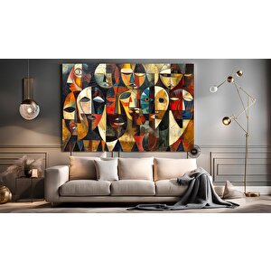 Soyut Yüzler Kübist Kanvas Baskı, Picasso Tarzı Afrikalı Yüz Poster, Etnik Duvar Dekoru 50x70 cm