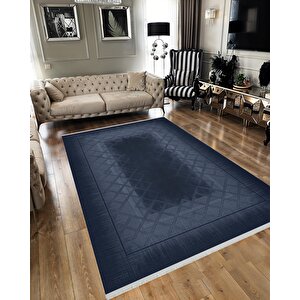 Yıkanabilir Salon Halısı – Lacivert – Geometric Desen, Makinede Yıkanabilir, Kolay Temizlenebilir, Toz Ve Tüy Tutmaz, Kaymaz, Evcil Hayvan Dostu 160x350 cm