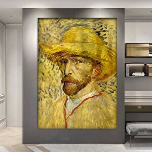 Van Gogh Kanvas Duvar Sanatı – Gri Saman Şapkalı Otoportre; Sergi Resmi; Van Gogh Posteri; Van Gogh 100x150 cm