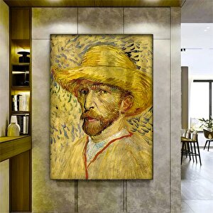 Van Gogh Kanvas Duvar Sanatı – Gri Saman Şapkalı Otoportre; Sergi Resmi; Van Gogh Posteri; Van Gogh 100x150 cm