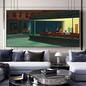 Edward Hopper Gece Kuşları Modern Duvar Sanatı, Reprodüksiyon Kanvas, Trend Tablo 75x150 cm