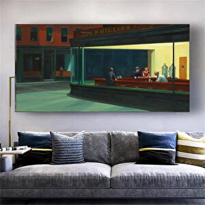 Edward Hopper Gece Kuşları Modern Duvar Sanatı, Reprodüksiyon Kanvas, Trend Tablo 75x150 cm