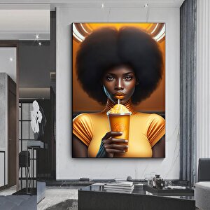 Modern Afrikalı Kadın Kanvas Tablosu; Oturma Odası Ev Dekoru; Etnik Kadın Sanatı 30x40 cm