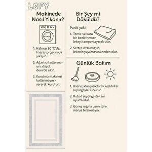 Pamuk Dokuma Taban Halı – Gri; Krem – Geometrik Desen, Makinede Yıkanabilir, Kolay Temizlenebilir, Toz Ve Tüy Tutmaz, Kaymaz, Evcil Hayvan Dostu