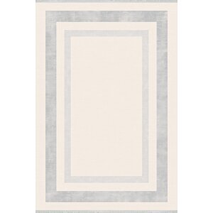 Pamuk Dokuma Taban Halı – Gri; Krem – Geometrik Desen, Makinede Yıkanabilir, Kolay Temizlenebilir, Toz Ve Tüy Tutmaz, Kaymaz, Evcil Hayvan Dostu