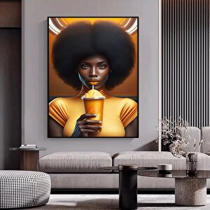 Modern Afrikalı Kadın Kanvas Tablosu; Oturma Odası Ev Dekoru; Etnik Kadın Sanatı 50x70 cm