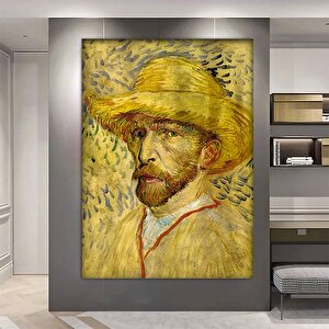 Van Gogh Kanvas Duvar Sanatı – Gri Saman Şapkalı Otoportre; Sergi Resmi; Van Gogh Posteri; Van Gogh 80x120 cm