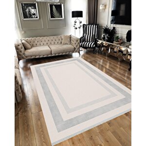 Pamuk Dokuma Taban Halı – Gri; Krem – Geometrik Desen, Makinede Yıkanabilir, Kolay Temizlenebilir, Toz Ve Tüy Tutmaz, Kaymaz, Evcil Hayvan Dostu 160x230 cm