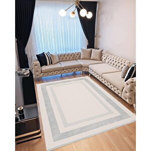 Pamuk Dokuma Taban Halı – Gri; Krem – Geometrik Desen, Makinede Yıkanabilir, Kolay Temizlenebilir, Toz Ve Tüy Tutmaz, Kaymaz, Evcil Hayvan Dostu 160x230 cm