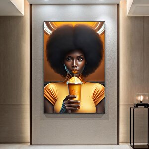 Modern Afrikalı Kadın Kanvas Tablosu; Oturma Odası Ev Dekoru; Etnik Kadın Sanatı