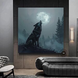 Kurt Kanvas Duvar Sanatı Baskısı, Hayvan Kanvası, Ay Ve Bulutlu Kurt Kanvas Duvar Dekoru, Ev Dekoru