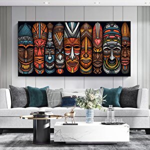 Afrika Kabile Maskesi Kanvas Sanatı – Etnik Ev Dekoru, Büyük Duvar Tablosu 40x80 cm
