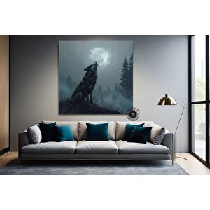 Kurt Kanvas Duvar Sanatı Baskısı, Hayvan Kanvası, Ay Ve Bulutlu Kurt Kanvas Duvar Dekoru, Ev Dekoru