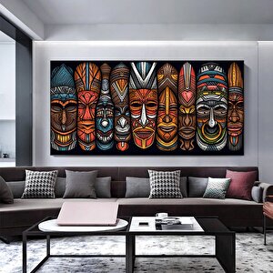 Afrika Kabile Maskesi Kanvas Sanatı – Etnik Ev Dekoru, Büyük Duvar Tablosu 60x120 cm
