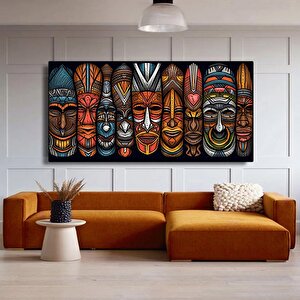 Afrika Kabile Maskesi Kanvas Sanatı – Etnik Ev Dekoru, Büyük Duvar Tablosu 60x120 cm