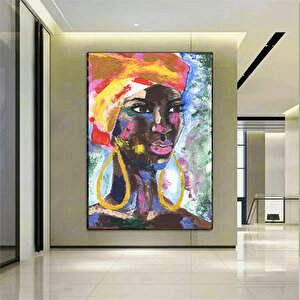 Etnik Kanvas Sanatı; Kadın Duvar Sanatı; Afrikalı Kadın Kanvas; Etnik Sanat; Ev Dekoru; Çerçeveli Ka 20x30 cm