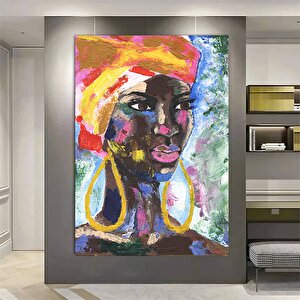 Etnik Kanvas Sanatı; Kadın Duvar Sanatı; Afrikalı Kadın Kanvas; Etnik Sanat; Ev Dekoru; Çerçeveli Ka 40x60 cm