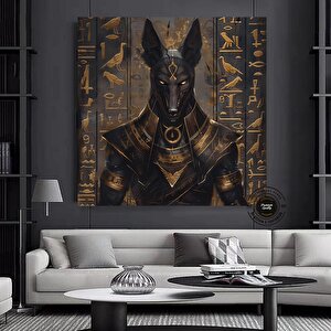 Mısır Tanrısı Anubis Duvar Sanatı, Anubis Çerçeveli Kanvas, Mısır Etnik Duvar Sanatı 100x100 cm