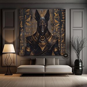 Mısır Tanrısı Anubis Duvar Sanatı, Anubis Çerçeveli Kanvas, Mısır Etnik Duvar Sanatı 100x100 cm