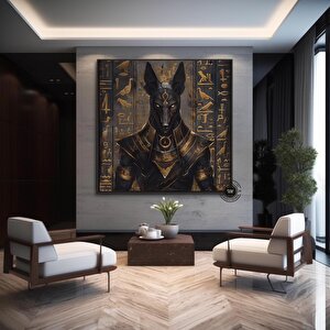 Mısır Tanrısı Anubis Duvar Sanatı, Anubis Çerçeveli Kanvas, Mısır Etnik Duvar Sanatı 100x100 cm