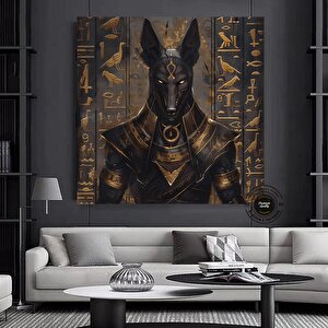 Mısır Tanrısı Anubis Duvar Sanatı, Anubis Çerçeveli Kanvas, Mısır Etnik Duvar Sanatı 60x60 cm
