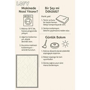 Pamuk Dokuma Taban Halı – Krem; Gri – Geometrik Desen, Makinede Yıkanabilir, Kolay Temizlenebilir, Toz Ve Tüy Tutmaz, Kaymaz, Evcil Hayvan Dostu