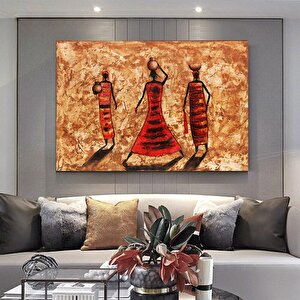 Masai Afrikalı Kadınlar Duvar Sanatı – Soyut Afrika Kanvas; Renkli Etnik Tablo 90x180 cm
