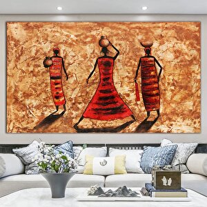 Masai Afrikalı Kadınlar Duvar Sanatı – Soyut Afrika Kanvas; Renkli Etnik Tablo 90x180 cm