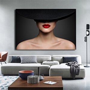 Şapkalı Kadın Tuvali, Kadın Portre Resmi, Kadın Siluet Tuval Baskısı, Kadın Ev Dekoru 140x200 cm